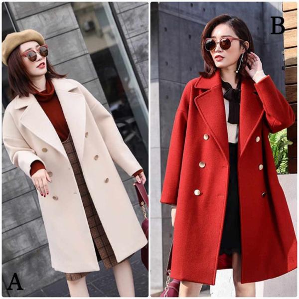 レディース　ウールコート　ロング丈　ジャケット　アウター　カジュアル　長袖　キュート　大人　可愛い　フェミニン　きれいめ　エレガント　おしゃれ　お出かけ　デイリー　オフィス　普段着　ベージュ　レッド　S　M　L　サイズ　送料無料