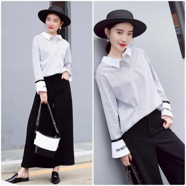 レディース　ボリュームスリーブ　フレアスリーブ　ストライプ　ブラウス　シャツ　長袖　トップス　カジュアル　キュート　大人　可愛い　フェミニン　おしゃれ　お出かけ　デイリー　オフィス　普段着　ブラック　S　M　L　サイズ　送料無料