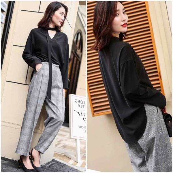 レディース　シフォン　ブラウス　Vネック　無地　シャツ　長袖　トップス　カジュアル　キュート　大人　可愛い　フェミニン　おしゃれ　お出かけ　デイリー　オフィス　普段着　ブラック　オリーブ　S　M　L　サイズ　送料無料