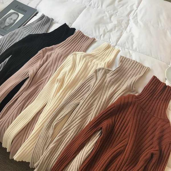 レディース　リブニット　タートルネック　カットソー　セーター　長袖　トップス　カジュアル　キュート　大人　可愛い　フェミニン　おしゃれ　お出かけ　オフィス　デイリー　普段着　ブラック　ベージュ　ホワイト　ピンク　ブラック　グレー　フリーサイズ　送料無料