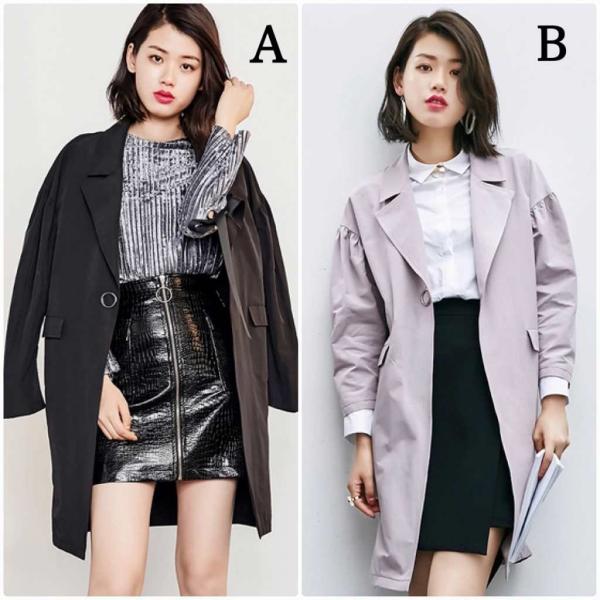 レディース　スプリングコート　ジャケット　ロング丈　長袖　アウター　カジュアル　長袖　キュート　大人　可愛い　フェミニン　きれいめ　エレガント　おしゃれ　お出かけ　お呼ばれ　デイリー　普段着　ブラック　ピンク　M　L　サイズ　送料無料