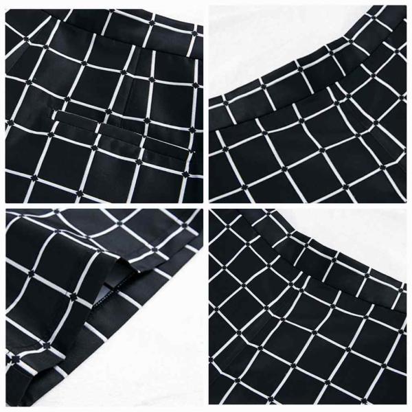 レディース　ワイドレッグパンツ　チェック柄　半端丈　クロップド　ハイウエスト　ボトムス　カジュアル　キュート　可愛い　フェミニン　きれいめ　おしゃれ　お出かけ　デイリー　オフィス　普段着　ブラック　M　L　XL　サイズ　送料無料