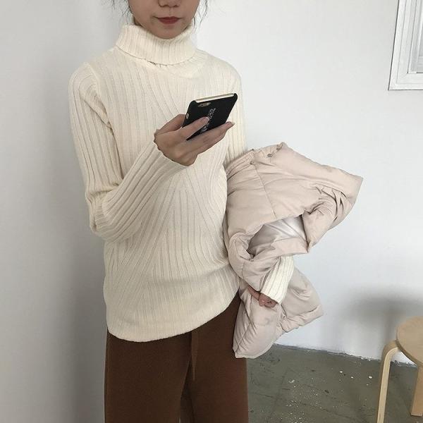 レディース　リブニット　タートルネック　カットソー　セーター　長袖　トップス　カジュアル　キュート　大人　可愛い　フェミニン　おしゃれ　お出かけ　オフィス　デイリー　普段着　ブラック　ベージュ　ホワイト　ピンク　ブラック　グレー　フリーサイズ　送料無料