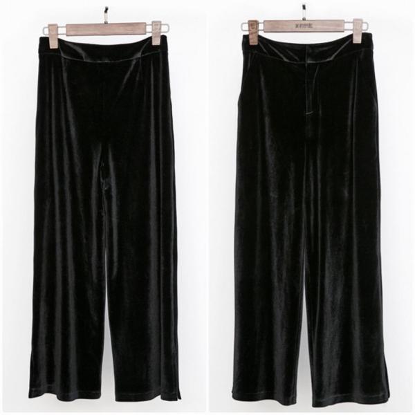 レディース　ベルベット　半端丈　クロップドパンツ　無地　ハイウエスト　ボトムス　カジュアル　キュート　可愛い　フェミニン　きれいめ　エレガント　おしゃれ　お出かけ　オフィス　デイリー　普段着　ブラック　M　L　XL　サイズ　送料無料