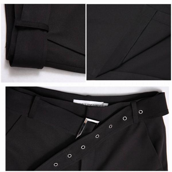 レディース　アンクルパンツ　ワイドレッグパンツ　スリット　ハイウエスト　無地　ボトムス　カジュアル　キュート　可愛い　フェミニン　きれいめ　エレガント　おしゃれ　お出かけ　オフィス　デイリー　普段着　ブラック　M　L　XL　サイズ　送料無料