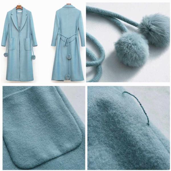 レディース　ウールコート　ロング丈　ベルト付き　ジャケット　アウター　カジュアル　長袖　キュート　大人　可愛い　フェミニン　きれいめ　エレガント　おしゃれ　お出かけ　デイリー　オフィス　普段着　グレー　ブラック　ブルー　M　L　XL　サイズ　送料無料