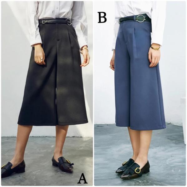 レディース　半端丈　クロップドパンツ　ワイドレッグパンツ　ハイウエスト　無地　ボトムス　カジュアル　キュート　可愛い　フェミニン　きれいめ　エレガント　おしゃれ　お出かけ　オフィス　デイリー　普段着　ブラック　ブルー　M　L　XL　サイズ　送料無料