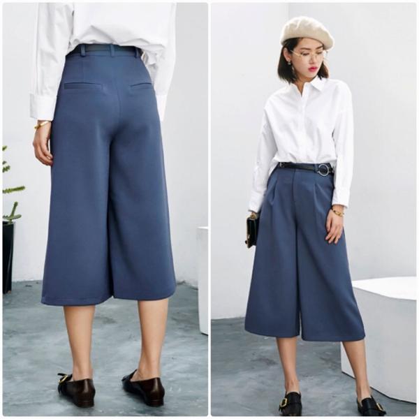 レディース　半端丈　クロップドパンツ　ワイドレッグパンツ　ハイウエスト　無地　ボトムス　カジュアル　キュート　可愛い　フェミニン　きれいめ　エレガント　おしゃれ　お出かけ　オフィス　デイリー　普段着　ブラック　ブルー　M　L　XL　サイズ　送料無料