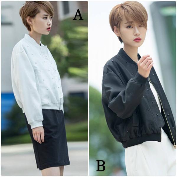 レディース　ドット　ジャケット　ミリタリー　ベースボールジャケット　スタジャン　長袖　アウター　カジュアル　キュート　大人　可愛い　フェミニン　おしゃれ　お出かけ　デイリー　普段着　ブラック　ホワイト　M　L　サイズ　送料無料