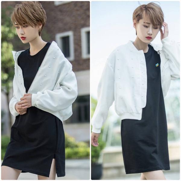 レディース　ドット　ジャケット　ミリタリー　ベースボールジャケット　スタジャン　長袖　アウター　カジュアル　キュート　大人　可愛い　フェミニン　おしゃれ　お出かけ　デイリー　普段着　ブラック　ホワイト　M　L　サイズ　送料無料