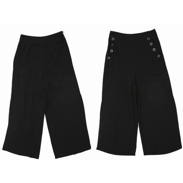 レディース　シフォン　半端丈　クロップドパンツ　ワイドレッグパンツ　ハイウエスト　無地　ボトムス　カジュアル　キュート　可愛い　フェミニン　きれいめ　エレガント　おしゃれ　お出かけ　オフィス　デイリー　普段着　ブラック　M　L　XL　サイズ　送料無料