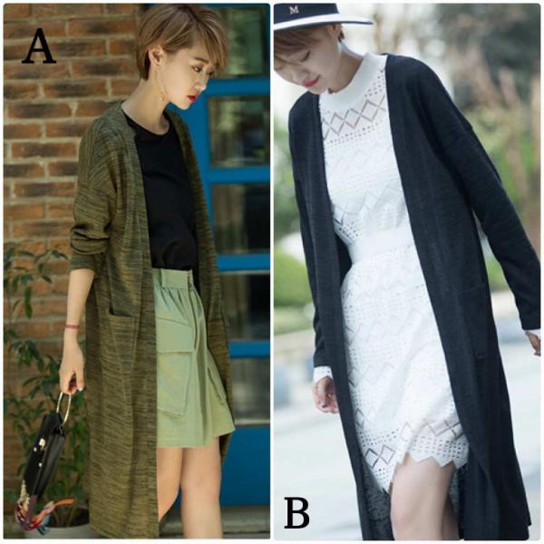 レディース　カーディガン　コーディガン　ロングカーデ　羽織　ジャケット　コート　アウター　カジュアル　長袖　大人　可愛い　フェミニン　きれいめ　エレガント　おしゃれ　お出かけ　デイリー　オフィス　普段着　ブラック　オリーブ　M　L　サイズ　送料無料