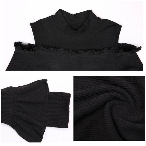 レディース　ボリュームスリーブ　フレアスリーブ　オフショルダー　ひざ丈　ミディ丈　スカート　トップス　カジュアル　キュート　大人　可愛い　フェミニン　おしゃれ　お出かけ　デイリー　普段着　ブラウン　ブラック　Ｓ　M　L　サイズ　送料無料