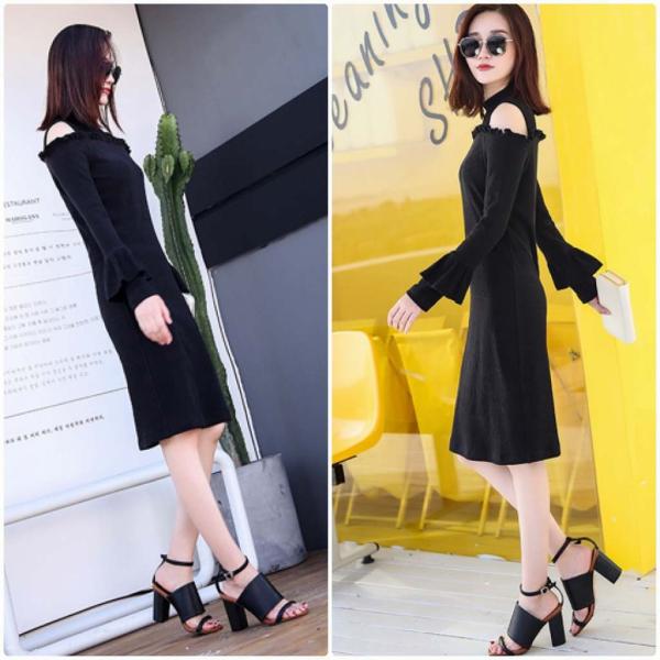 レディース　ボリュームスリーブ　フレアスリーブ　オフショルダー　ひざ丈　ミディ丈　スカート　トップス　カジュアル　キュート　大人　可愛い　フェミニン　おしゃれ　お出かけ　デイリー　普段着　ブラウン　ブラック　Ｓ　M　L　サイズ　送料無料