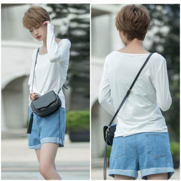 レディース　トップス　Tシャツ　カットソー　無地　ラウンドネック　長袖　定番　カジュアル　キュート　大人可愛い　フェミニン　おしゃれ　お出かけ　デート　デイリー　普段着　ブラック　ホワイト　M　L　XL　送料無料