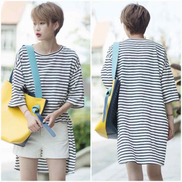 レディース　トップス　Tシャツ　カットソー　ボーダー　テールカット　ラウンドネック　長袖　カジュアル　キュート　大人可愛い　フェミニン　おしゃれ　お出かけ　デート　デイリー　普段着　ホワイト　ブラウン　M　L　送料無料