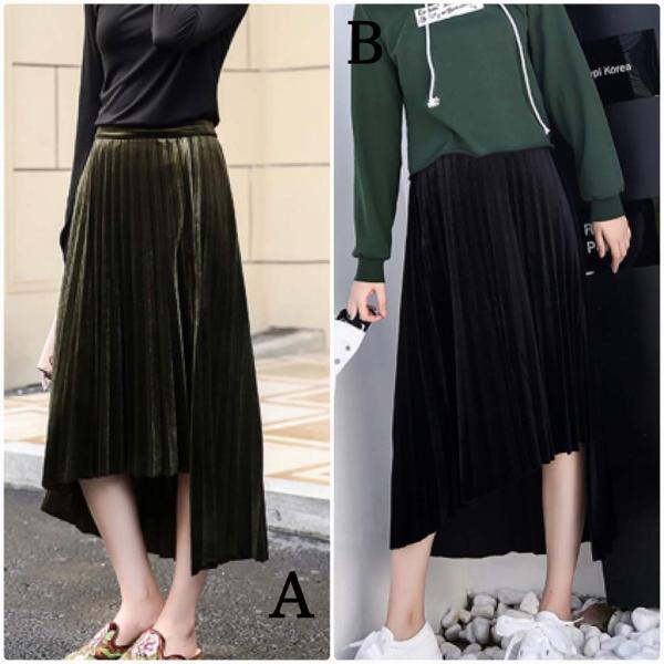 レディース　ボトムス　プリーツ　スカート　ロング　斜めカット　無地　カジュアル　キュート　大人可愛い　フェミニン　おしゃれ　お出かけ　デート　デイリー　普段着　カーキ　ブラック　M　L　XL　送料無料