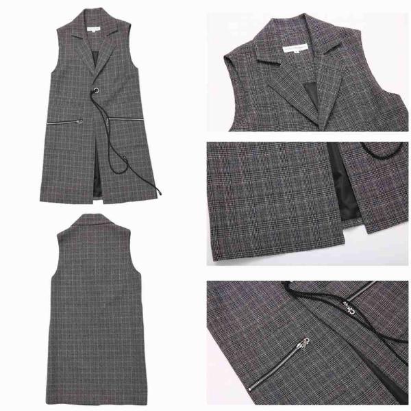 レディース　ライトアウター　ロング　ベスト　チェック　ノースリーブ　コート　カジュアル　キュート　大人可愛い　フェミニン　おしゃれ　お出かけ　デート　デイリー　普段着　グレー　M　L　XL　送料無料