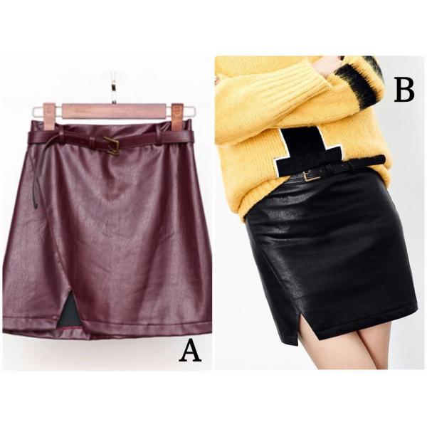レディース　ボトムス　PUレザー　スカート　膝上丈　無地　カジュアル　キュート　大人可愛い　フェミニン　おしゃれ　お出かけ　デート　デイリー　普段着　ワイン　ブラック　M　L　XL　送料無料