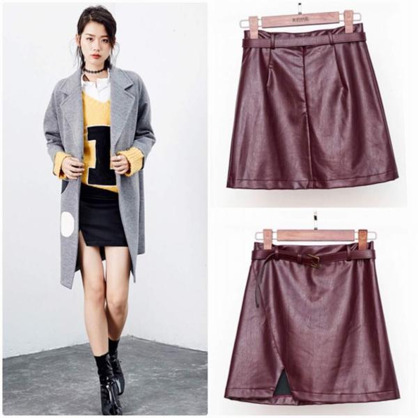 レディース　ボトムス　PUレザー　スカート　膝上丈　無地　カジュアル　キュート　大人可愛い　フェミニン　おしゃれ　お出かけ　デート　デイリー　普段着　ワイン　ブラック　M　L　XL　送料無料