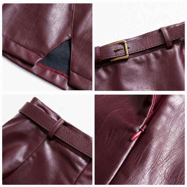 レディース　ボトムス　PUレザー　スカート　膝上丈　無地　カジュアル　キュート　大人可愛い　フェミニン　おしゃれ　お出かけ　デート　デイリー　普段着　ワイン　ブラック　M　L　XL　送料無料