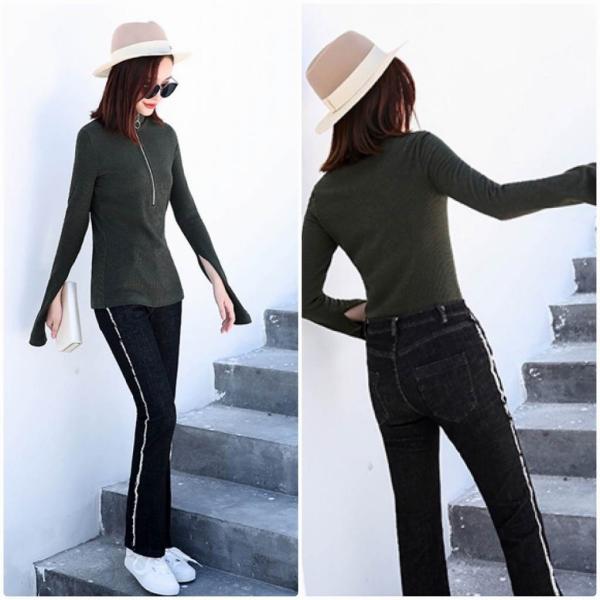 レディース　ボリュームスリーブ　ハイネック　ニット　カットソー　長袖　無地　トップス　カジュアル　キュート　大人　可愛い　フェミニン　おしゃれ　お出かけ　オフィス　デイリー　普段着　グリーン　ブラック　M　L　XL　サイズ　送料無料