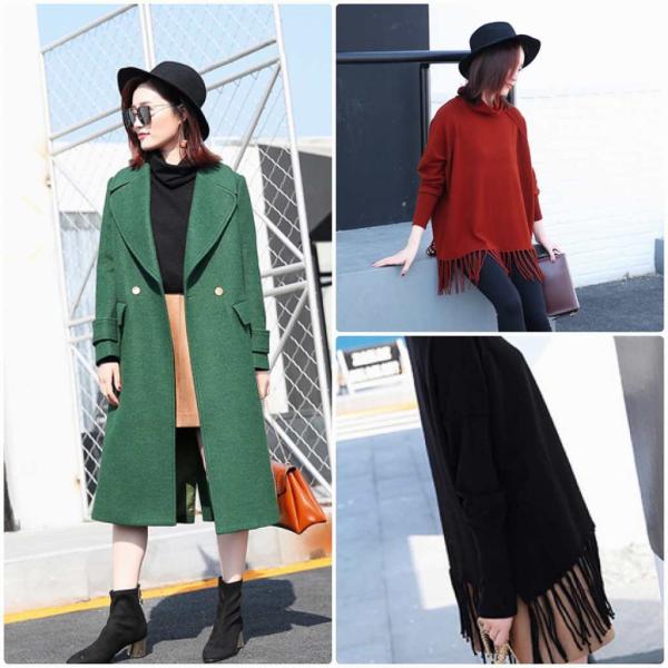 レディース　ハイネック　フリンジ　ニット　カットソー　長袖　無地　トップス　カジュアル　キュート　大人　可愛い　フェミニン　おしゃれ　お出かけ　オフィス　デイリー　普段着　レッド　ブラウン　ブラック　フリーサイズ　ワンサイズ　送料無料