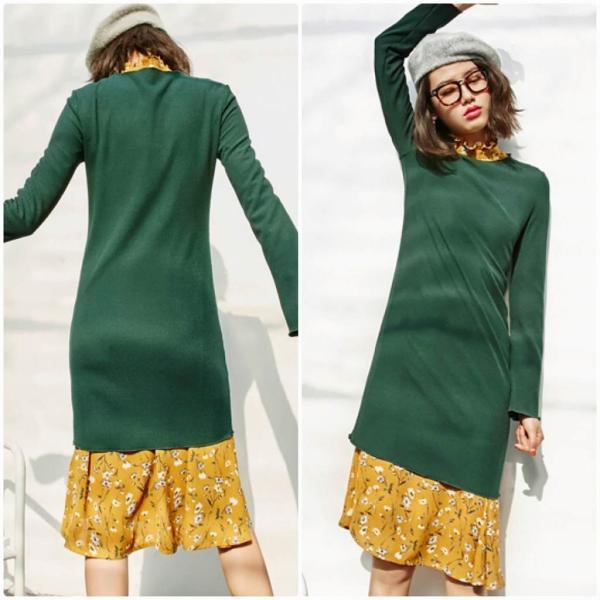 レディース　ボリュームスリーブ　フレアスリーブ　Tシャツワンピース　ミニ丈　無地　ひざ上丈　スカート　カジュアル　キュート　可愛い　フェミニン　きれいめ　上品　エレガント　おしゃれ　お出かけ　デイリー　普段着　ピンク　ブラック　グリーン　送料無料