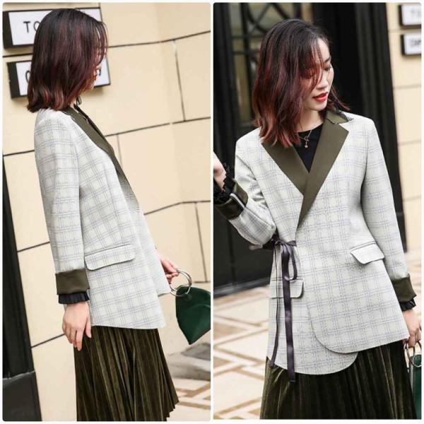 レディース　ジャケット　チェック柄　ブラウス　羽織　スプリング　春　長袖　アウター　カジュアル　キュート　大人　可愛い　フェミニン　おしゃれ　お出かけ　デイリー　普段着　オリーブ　S　M　L　XL　サイズ　送料無料