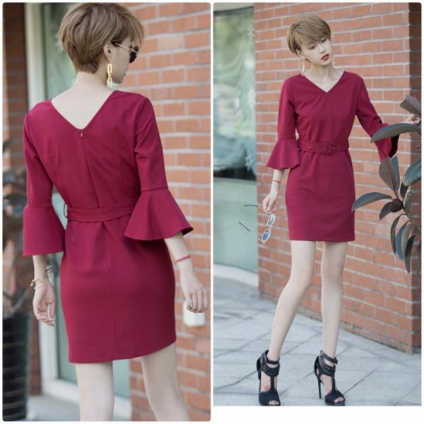 レディース　ボリュームスリーブ　フレアスリーブ　Vネック　ミニ丈　ベルト付き　スカート　トップス　カジュアル　キュート　大人　可愛い　フェミニン　おしゃれ　お出かけ　デイリー　普段着　ブラウン　ブラック　M　L　XL　サイズ　送料無料