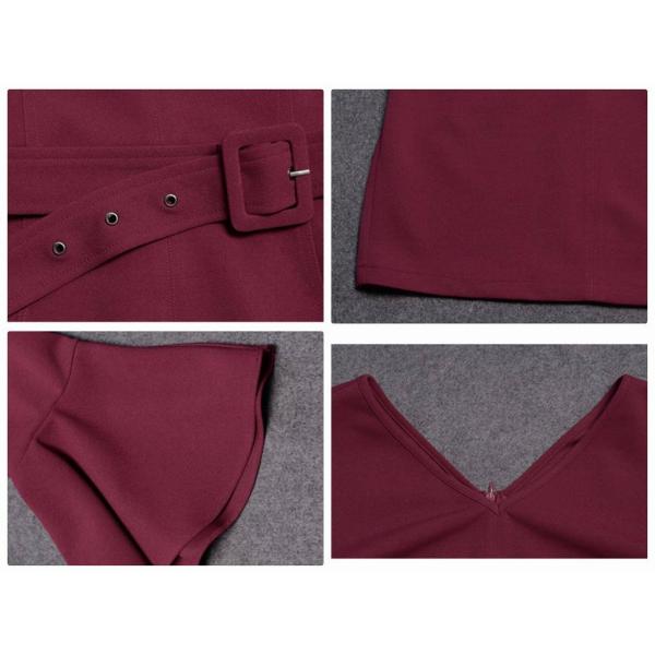 レディース　ボリュームスリーブ　フレアスリーブ　Vネック　ミニ丈　ベルト付き　スカート　トップス　カジュアル　キュート　大人　可愛い　フェミニン　おしゃれ　お出かけ　デイリー　普段着　ブラウン　ブラック　M　L　XL　サイズ　送料無料