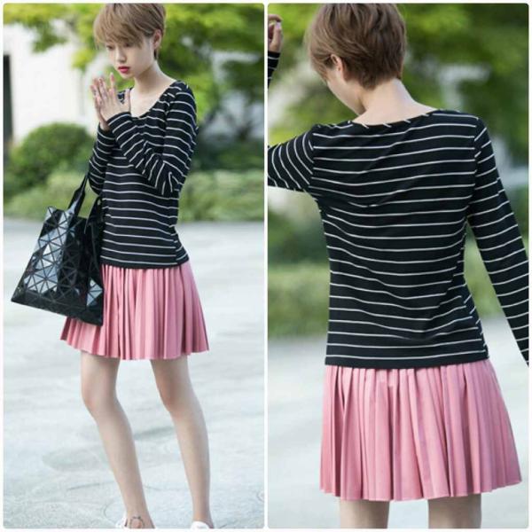 レディース　Uネック　ボーダー　Tシャツ　カットソー　長袖　トップス　カジュアル　キュート　大人　可愛い　フェミニン　おしゃれ　お出かけ　オフィス　デイリー　普段着　ホワイト　ブラック　M　L　XL　サイズ　送料無料