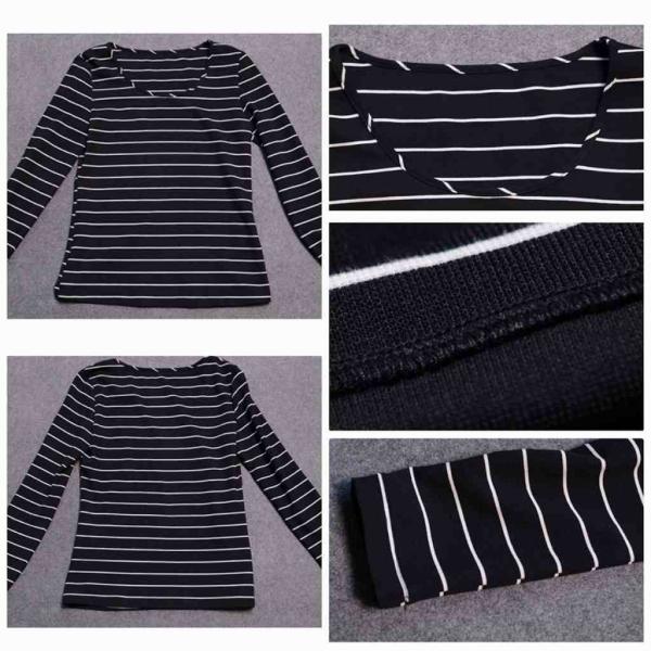 レディース　Uネック　ボーダー　Tシャツ　カットソー　長袖　トップス　カジュアル　キュート　大人　可愛い　フェミニン　おしゃれ　お出かけ　オフィス　デイリー　普段着　ホワイト　ブラック　M　L　XL　サイズ　送料無料