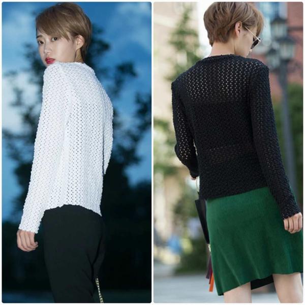 レディース　ラウンドネック　カットソー　ニット　セーター　長袖　トップス　カジュアル　キュート　大人　可愛い　フェミニン　おしゃれ　お出かけ　オフィス　デイリー　普段着　ホワイト　ブラック　M　L　XL　サイズ　送料無料