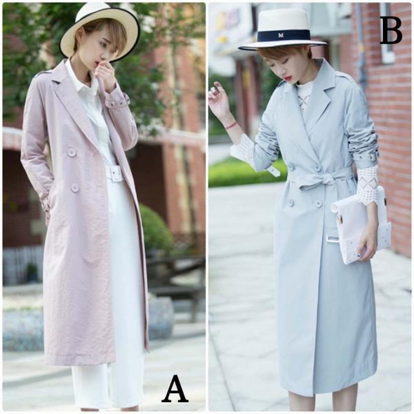 レディース　トレンチコート　ジャケット　アウター　コート　カジュアル　長袖　キュート　大人　可愛い　フェミニン　きれいめ　エレガント　おしゃれ　お出かけ　お呼ばれ　デイリー　オフィス　普段着　ブルー　ピンク　M　L　サイズ　送料無料