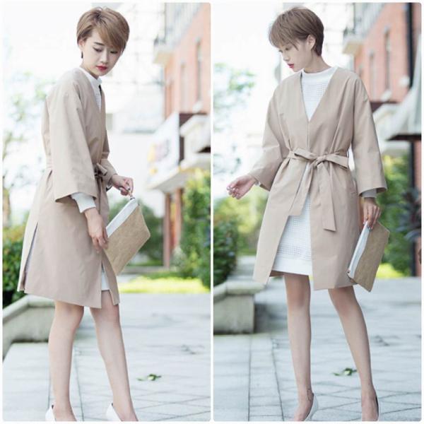 レディース　コート　ロング丈　ジャケット　羽織　ベルト付き　アウター　カジュアル　長袖　キュート　大人　可愛い　フェミニン　きれいめ　エレガント　おしゃれ　お出かけ　デイリー　オフィス　普段着　カーキ　ブラック　M　L　サイズ　送料無料