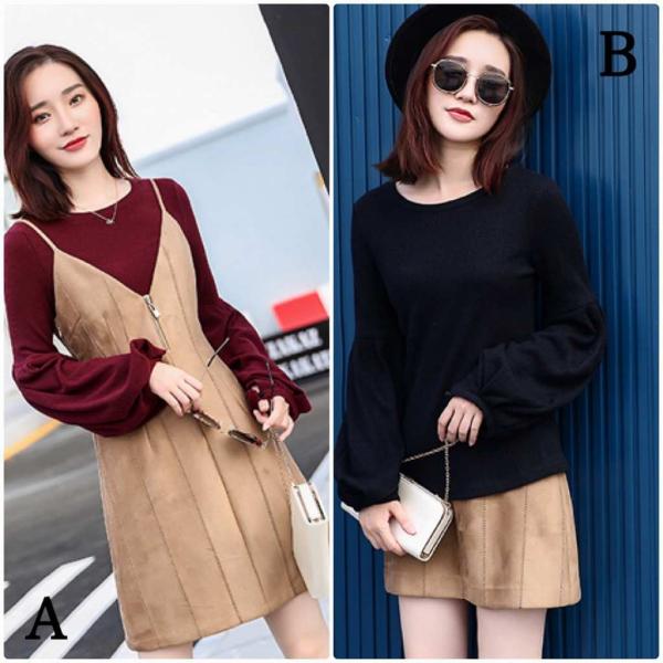 レディース　ボリュームスリーブ　パフスリーブ　カットソー　ニット　セーター　長袖　トップス　カジュアル　キュート　大人　可愛い　フェミニン　おしゃれ　お出かけ　オフィス　デイリー　普段着　ワインレッド　ブラック　M　L　XL　サイズ　送料無料