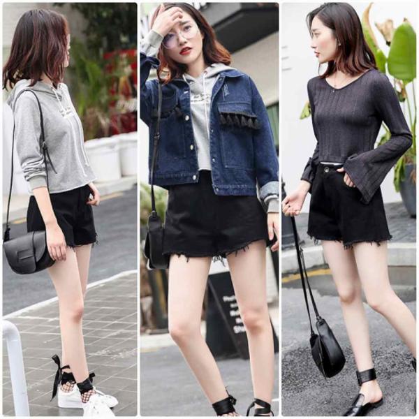 レディース　デニム　ショートパンツ　カットオフデニム　無地　ハイウエスト　ショーツ　ボトムス　カジュアル　キュート　可愛い　フェミニン　きれいめ　おしゃれ　お出かけ　デイリー　普段着　ブラック　M　L　XL　サイズ　送料無料