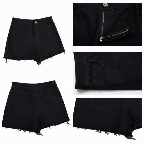 レディース　デニム　ショートパンツ　カットオフデニム　無地　ハイウエスト　ショーツ　ボトムス　カジュアル　キュート　可愛い　フェミニン　きれいめ　おしゃれ　お出かけ　デイリー　普段着　ブラック　M　L　XL　サイズ　送料無料