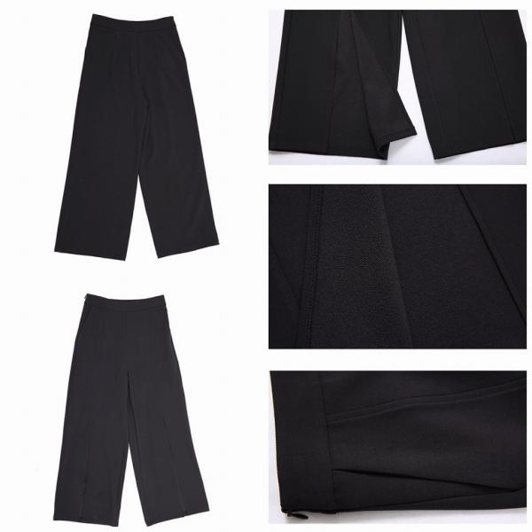 レディース　ワイドレッグパンツ　スリット　半端丈　クロップド　ハイウエスト　ボトムス　カジュアル　キュート　可愛い　フェミニン　きれいめ　おしゃれ　お出かけ　デイリー　オフィス　普段着　ブラック　M　L　XL　サイズ　送料無料