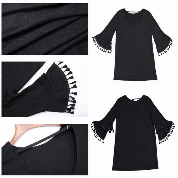 レディース　ボリュームスリーブ　フレアスリーブ　ワンピース　ひざ上丈　長袖　スカート　カジュアル　キュート　可愛い　フェミニン　きれいめ　上品　エレガント　おしゃれ　お出かけ　デイリー　普段着　レッド　ブラック　M　L　XL　サイズ　送料無料