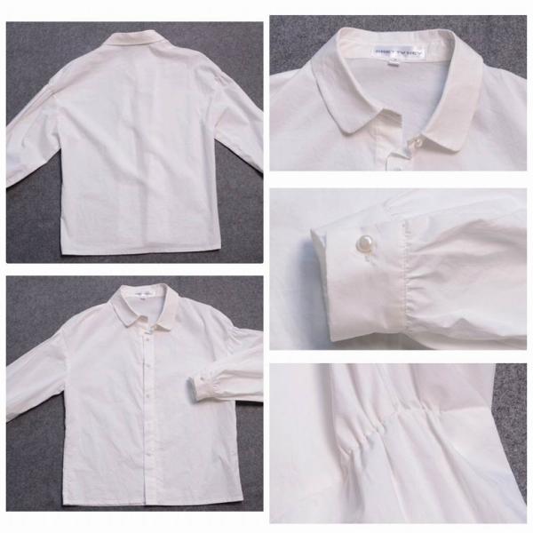 レディース　ブラウス　長袖　無地　シャツ　シンプル　トップス　カジュアル　キュート　大人　可愛い　フェミニン　おしゃれ　お出かけ　デイリー　オフィス　普段着　ホワイト　ブラック　M　L　XL　サイズ　送料無料