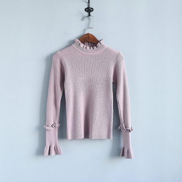 レディース　リブニット　カットソー　セーター　長袖　トップス　カジュアル　キュート　大人　可愛い　フェミニン　おしゃれ　お出かけ　オフィス　デイリー　普段着　レッド　グレー　ピンク　ホワイト　ブラック　フリーサイズ　ワンサイズ　送料無料