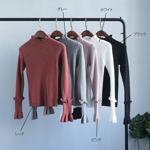レディース　リブニット　カットソー　セーター　長袖　トップス　カジュアル　キュート　大人　可愛い　フェミニン　おしゃれ　お出かけ　オフィス　デイリー　普段着　レッド　グレー　ピンク　ホワイト　ブラック　フリーサイズ　ワンサイズ　送料無料