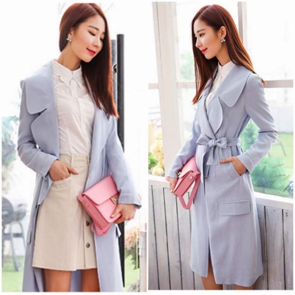 レディース　アウター　コート　リボンベルト　長袖　無地　カジュアル　キュート　大人可愛い　フェミニン　おしゃれ　お出かけ　オフィス　デート　デイリー　普段着　ブラック　ブルー　M　L　XL　送料無料