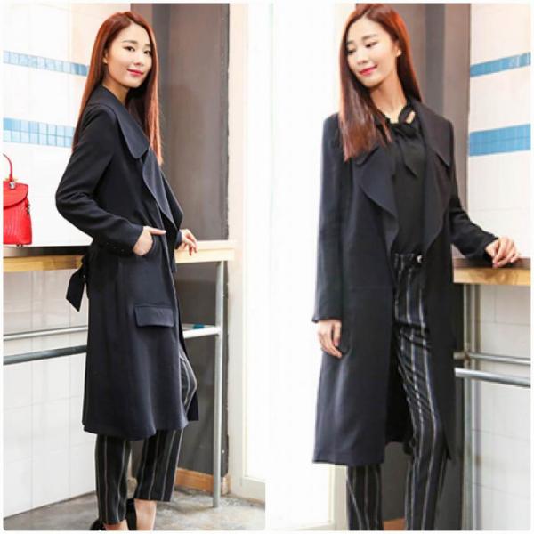レディース　アウター　コート　リボンベルト　長袖　無地　カジュアル　キュート　大人可愛い　フェミニン　おしゃれ　お出かけ　オフィス　デート　デイリー　普段着　ブラック　ブルー　M　L　XL　送料無料