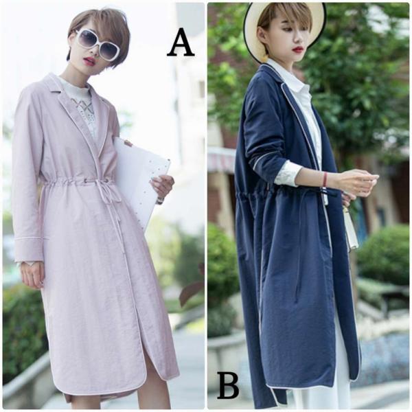 レディース　ライトアウター　コート　リボンベルト　長袖　無地　薄手　カジュアル　キュート　大人可愛い　フェミニン　おしゃれ　お出かけ　オフィス　デート　デイリー　普段着　グレー　ネイビー　M　L　XL　送料無料