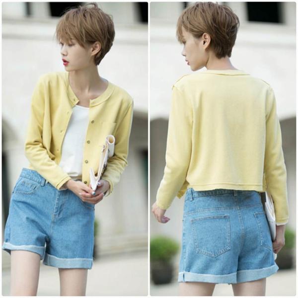 レディース　ライトアウター　カーディガン　長袖　ショート丈　無地　ラウンドネック　カジュアル　キュート　大人可愛い　春　フェミニン　おしゃれ　お出かけ　オフィス　デート　デイリー　普段着　イエロー　ピンク　M　L　XL　送料無料