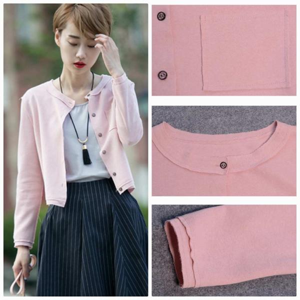 レディース　ライトアウター　カーディガン　長袖　ショート丈　無地　ラウンドネック　カジュアル　キュート　大人可愛い　春　フェミニン　おしゃれ　お出かけ　オフィス　デート　デイリー　普段着　イエロー　ピンク　M　L　XL　送料無料