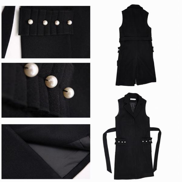 レディース　アウター　ベスト　コート　ノースリーブ　リボンベルト　長袖　無地　カジュアル　キュート　大人可愛い　フェミニン　おしゃれ　お出かけ　オフィス　デート　デイリー　普段着　ブラウン　ブラック　S　M　L　送料無料